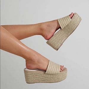 Colorblock Espadrille Wedge Slide Sandals